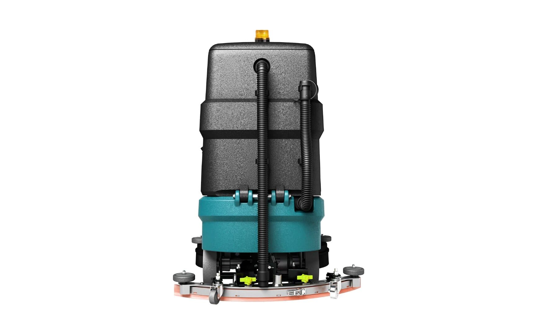 Rear studio view of the Reinmatic ARM 80 showing the 90 cm suction squeegee, recovery hoses, and the two-tank system