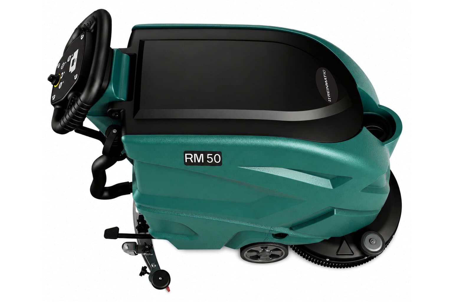 Reinmatic RM 50 — top-down side profile studio view showing the control console
