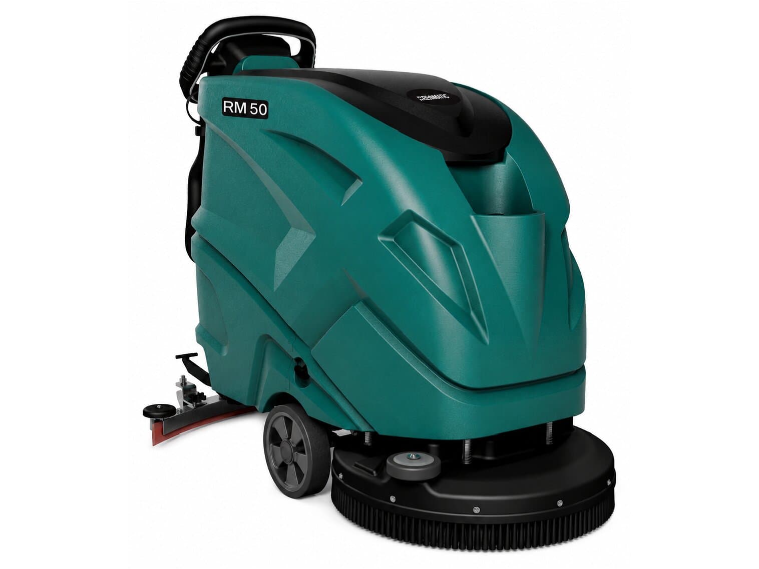 Reinmatic RM 50 — rear three-quarter studio view showing the handlebar and squeegee