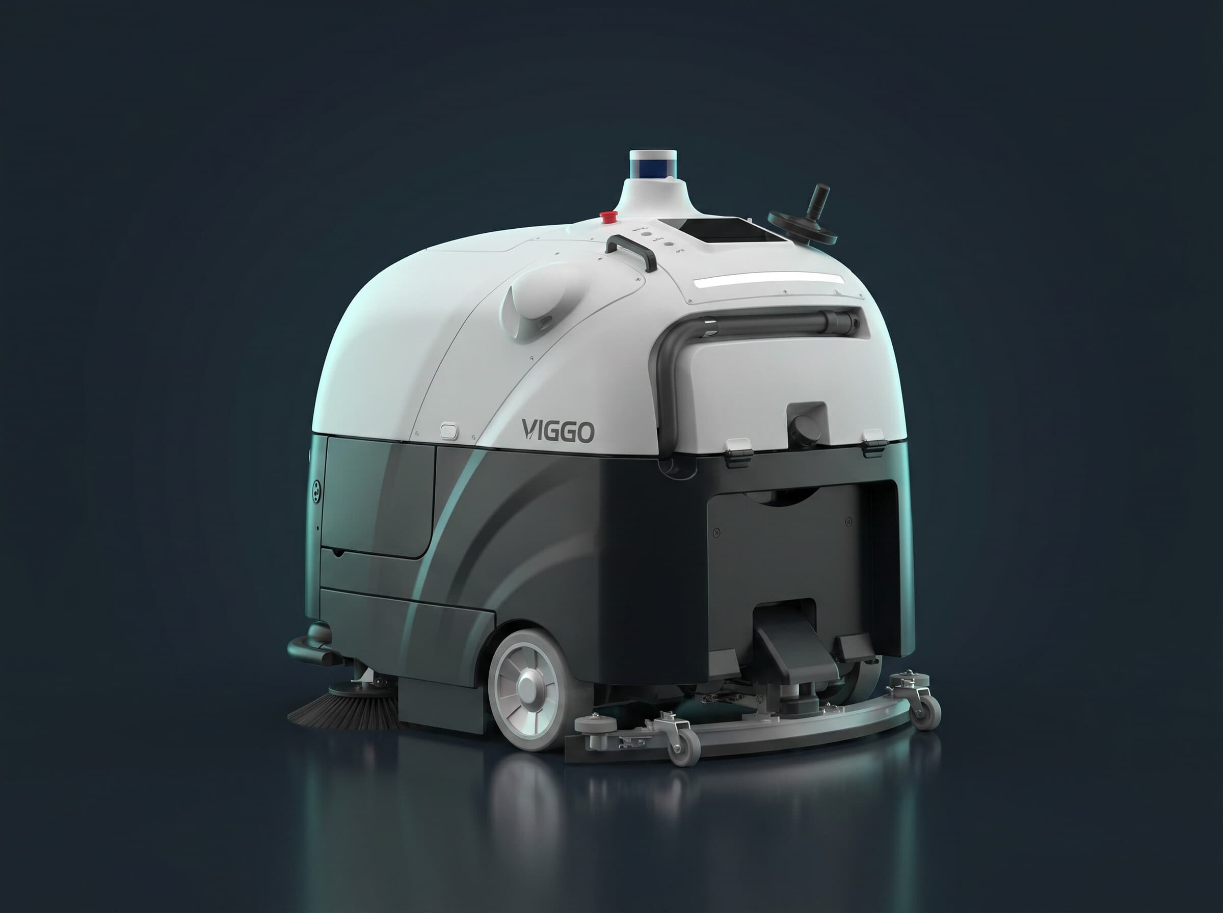 VIGGO SC80 Pro autonomous floor-scrubbing robot — front view showing the brush assembly and side brushes